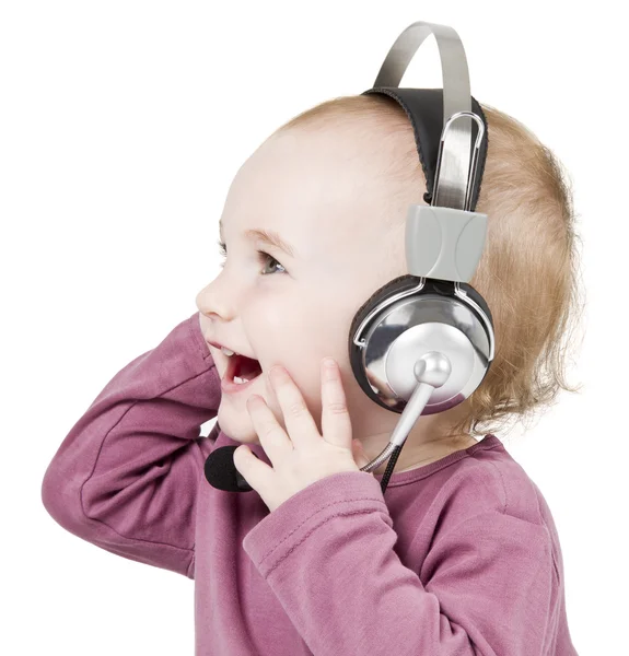 Barn med headset — Stockfoto