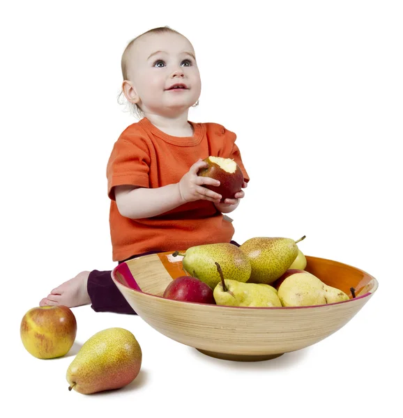 Dítě s jablky — Stock fotografie