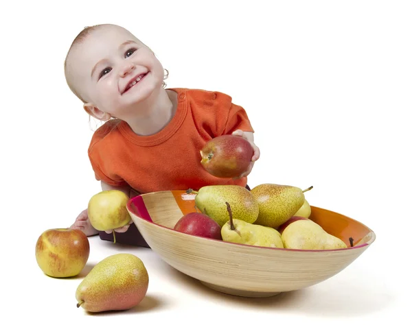 Bebé con manzanas y peras — Foto de Stock