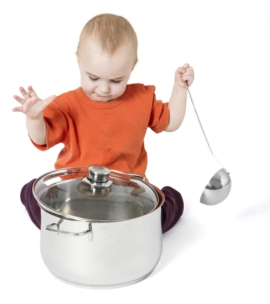 大きな鍋で赤ちゃん — ストック写真