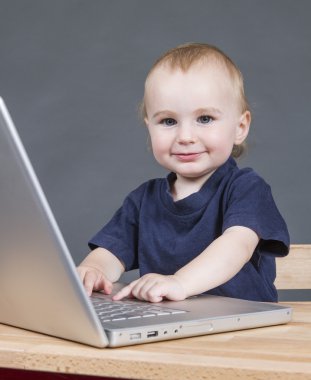 dizüstü bilgisayar içinde gri geçmiş bebek