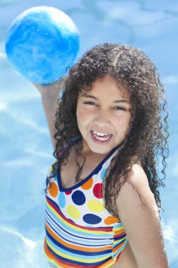 African American Interracial Girl Child Playing In Swimming Pool clipart