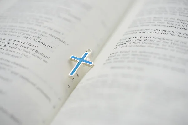 Die Bibel und das blaue Kreuz — Stockfoto