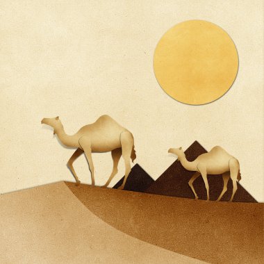 Camel and pyramid on desert Recycled Paper craft clipart