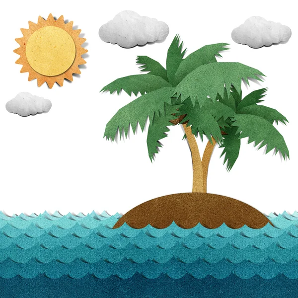 Island and sea recycled paper craft — Stock Photo, Image