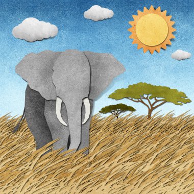 Elephant safari alan geri dönüştürülmüş kağıt arka planda