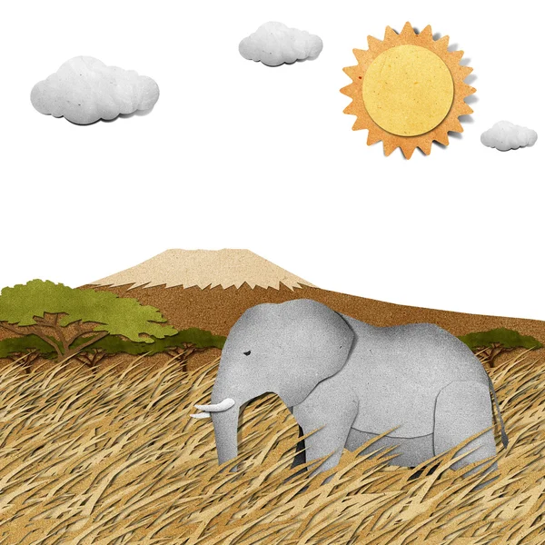 Elephant safari fältet återvunnet papper bakgrund — Stockfoto