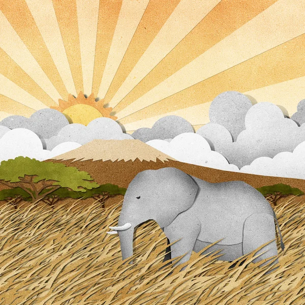 Elefante in Safari campo riciclato sfondo di carta — Foto Stock