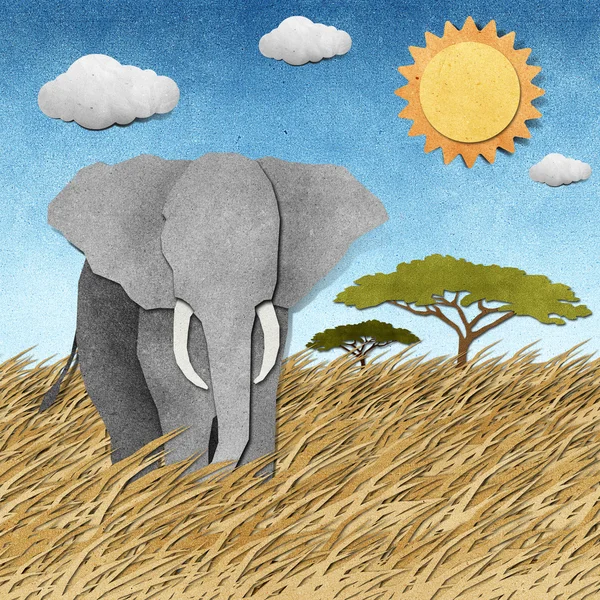 Слон в области сафари переработанный бумажный фон — стоковое фото