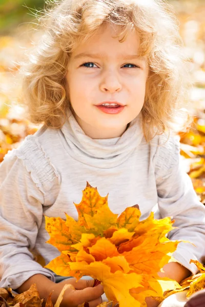 Chico gracioso en otoño — Foto de Stock