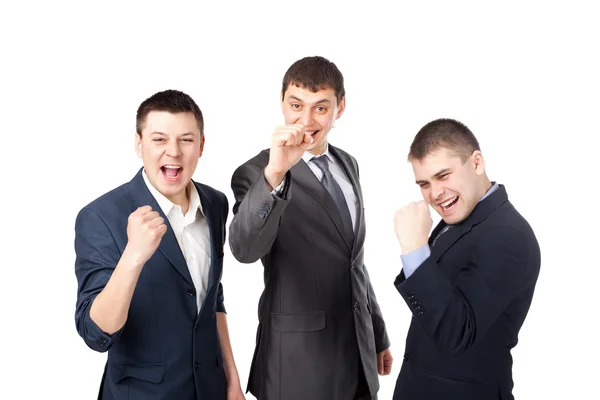 Успешные молодые предприниматели жестом с кулаками изолированы на — стоковое фото