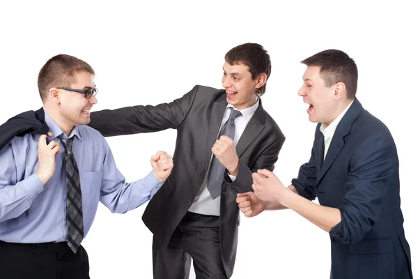 Jovens empresários bem sucedidos gesticulando com punhos isolados em — Fotografia de Stock