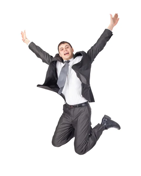 Прыгающий бизнесмен изолирован на белом фоне — стоковое фото