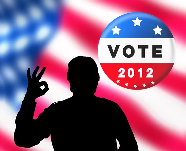 Bandeira de eleições presidenciais americanas com silhueta de homem — Fotografia de Stock