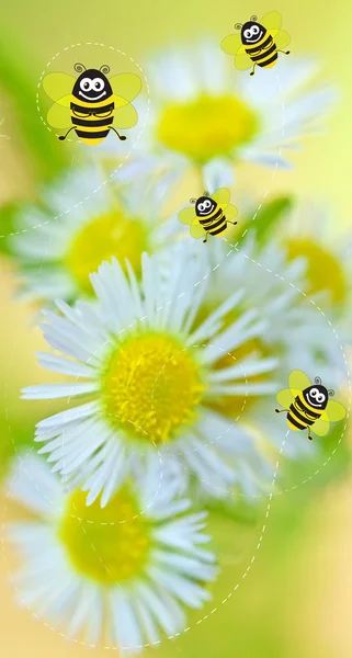 Счастливые пчелы на цветочном фоне — стоковое фото