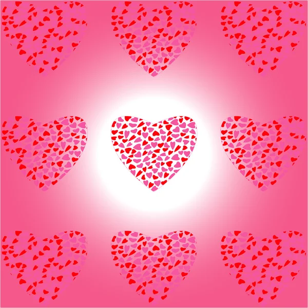 Nove Coração de Copas sobre fundo branco-rosa — Vetor de Stock