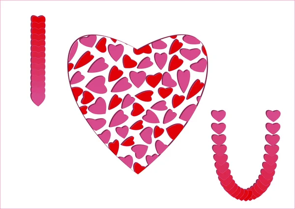 Αγαπώ σας μήνυμα με κόκκινο-ροζ καρδιές — Διανυσματικό Αρχείο