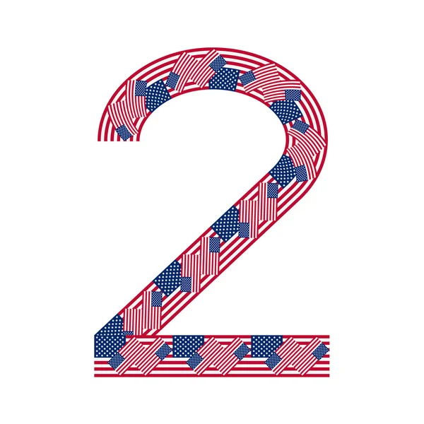 Number 2 made of USA flags on white background — Stock Vector