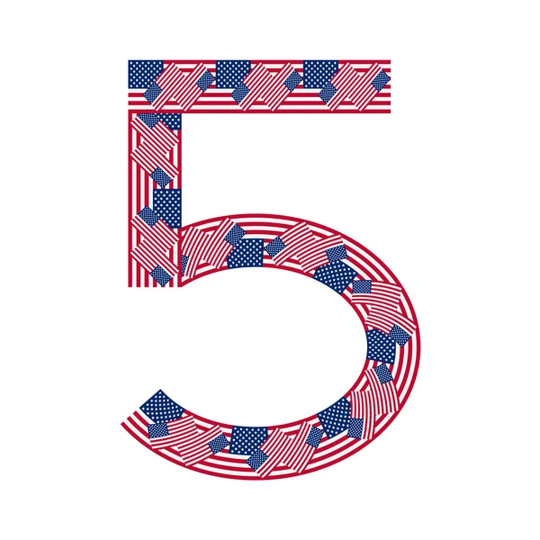 Number 5 made of USA flags on white background — Stock Vector