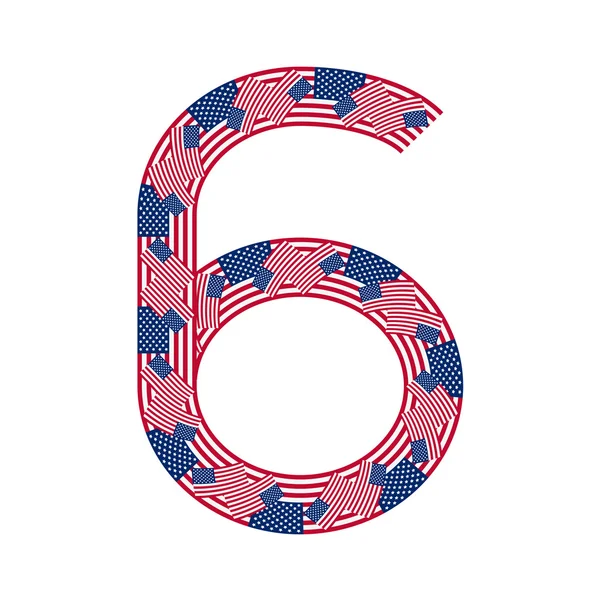 Number 6 made of USA flags on white background — Stock Vector