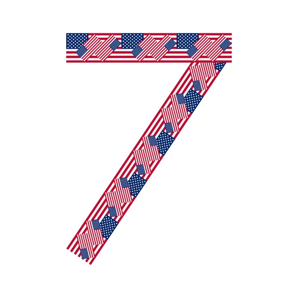 Numero 7 fatto di bandiere USA su sfondo bianco — Vettoriale Stock