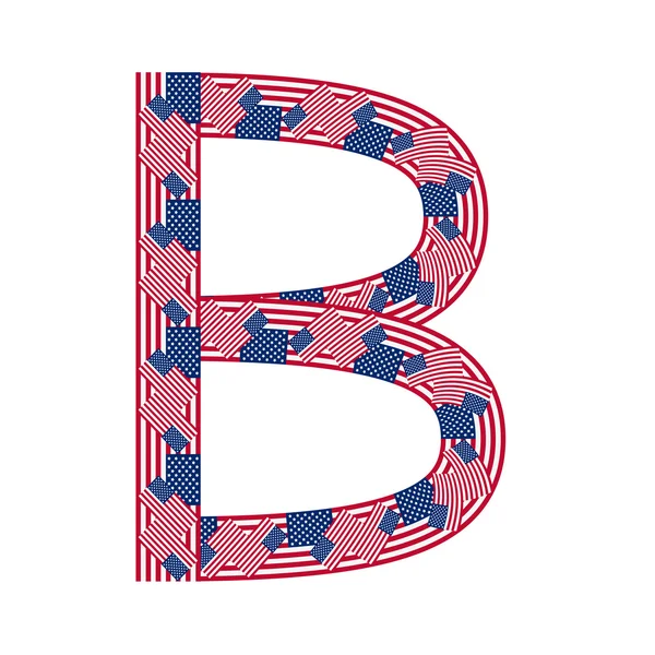 Lettre B faite de drapeaux des États-Unis sur fond blanc — Image vectorielle