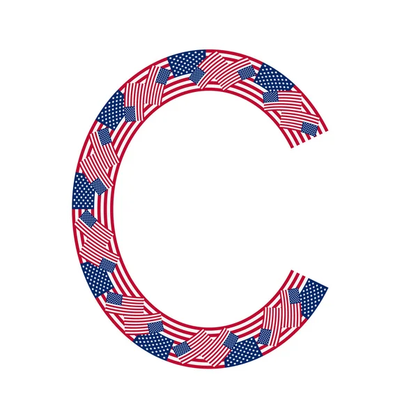 Letter C made of USA flags on white background — Stock Vector