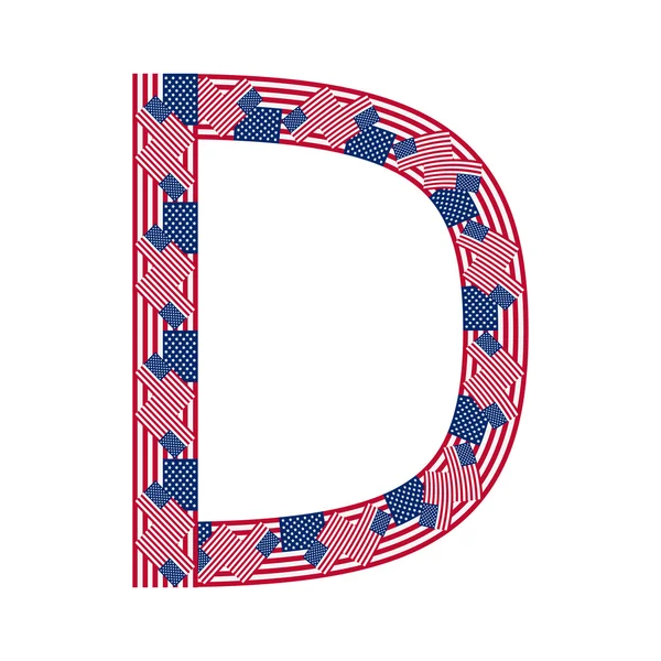 Буква D, з США прапори на білому тлі — стоковий вектор
