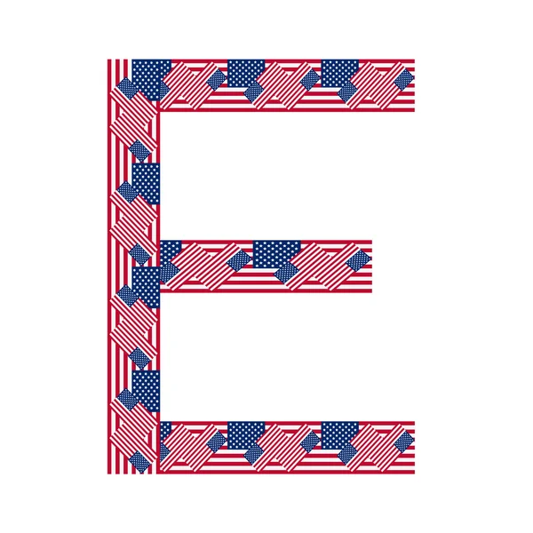 Letra E hecha de banderas de EE.UU. sobre fondo blanco — Vector de stock