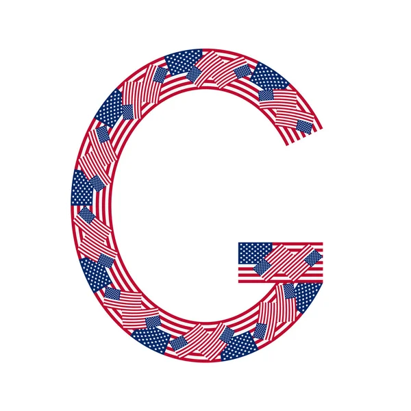 Letra G hecha de banderas de EE.UU. sobre fondo blanco — Vector de stock