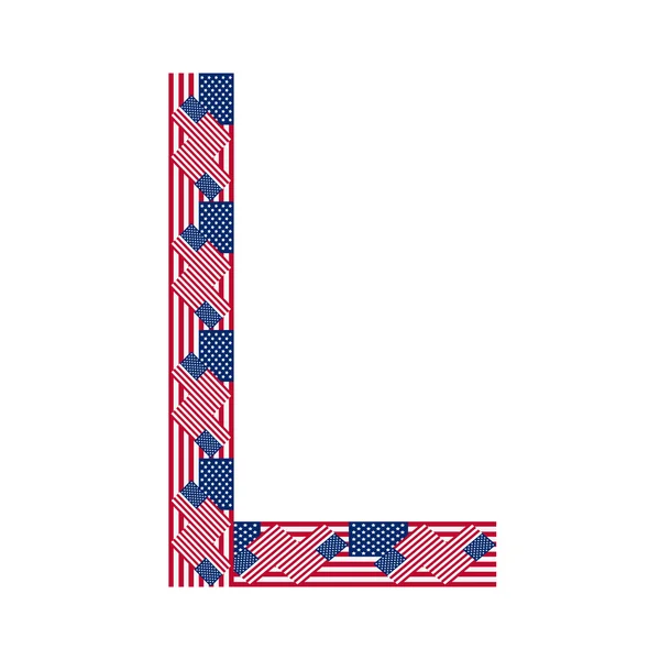 Letra L hecha de banderas de EE.UU. sobre fondo blanco — Vector de stock