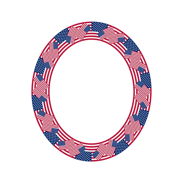 Letra O hecha de banderas de EE.UU. sobre fondo blanco — Vector de stock