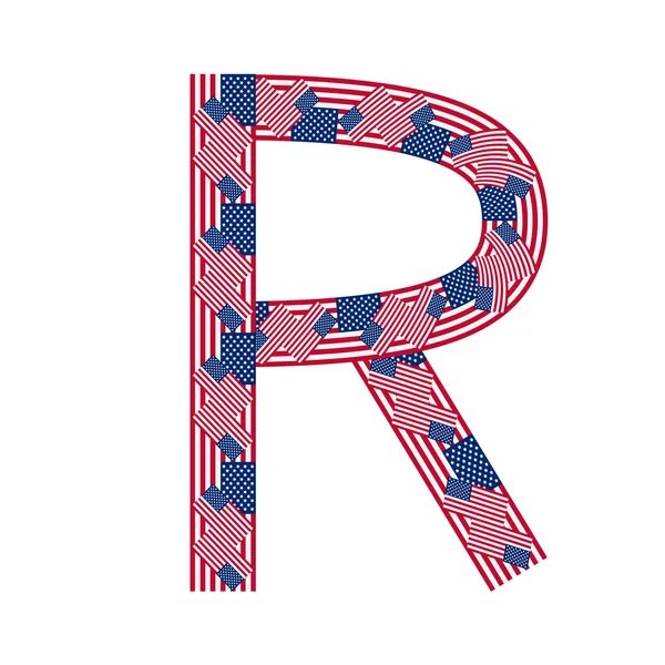 Letra R hecha de banderas de EE.UU. sobre fondo blanco — Vector de stock