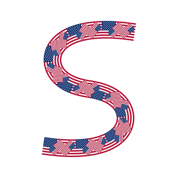 Letra S hecha de banderas de EE.UU. sobre fondo blanco — Vector de stock