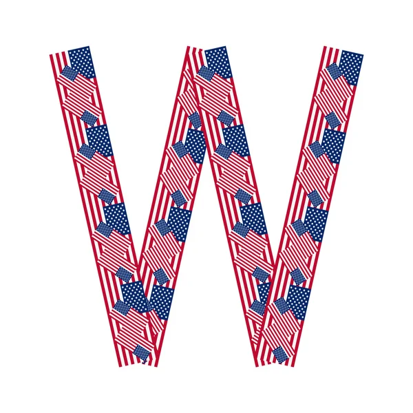 Letra W hecha de banderas de EE.UU. sobre fondo blanco — Vector de stock