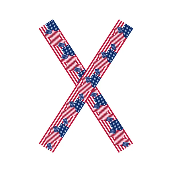 Písmeno x z usa vlajek na bílém pozadí — Stockový vektor