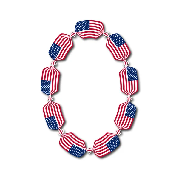 Number 0 made of USA flags in form of candies — Stock Vector