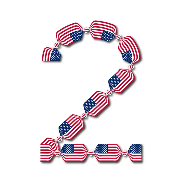 Number 2 made of USA flags in form of candies — Stock Vector