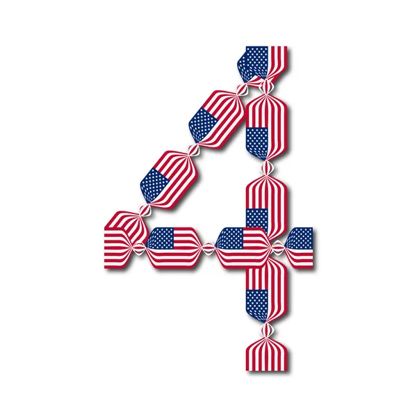 Numero 4 fatto di bandiere USA in forma di caramelle — Vettoriale Stock