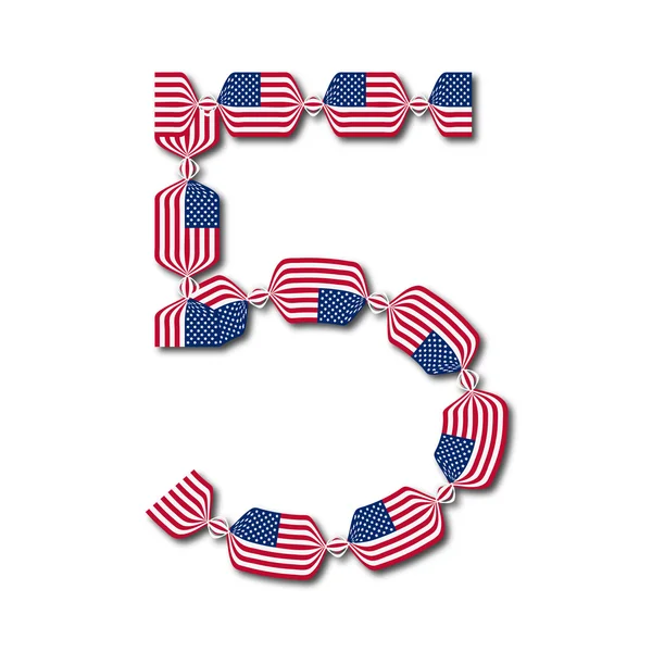 Number 5 made of USA flags in form of candies — Stock Vector