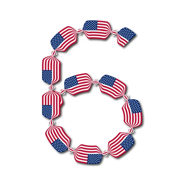 Número 6 de banderas de Estados Unidos en forma de caramelos — Vector de stock