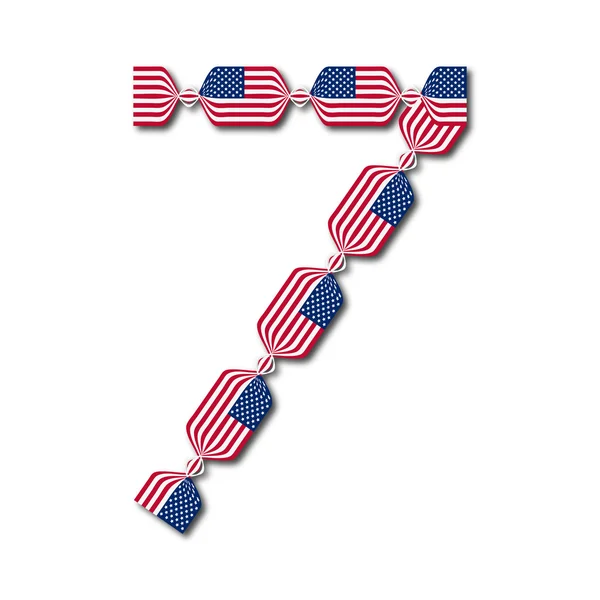 Número 7 de banderas de Estados Unidos en forma de caramelos — Vector de stock