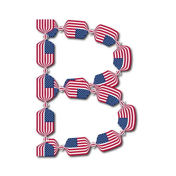 Letter B made of USA flags in form of candies — Stock Vector