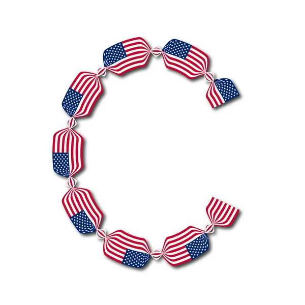 Letter C made of USA flags in form of candies — Stock Vector