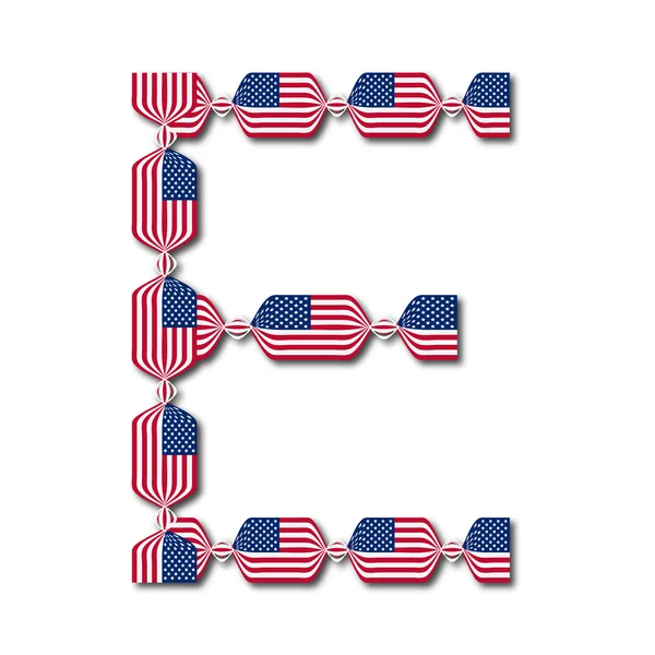 Lettera E fatta di bandiere USA in forma di caramelle — Vettoriale Stock