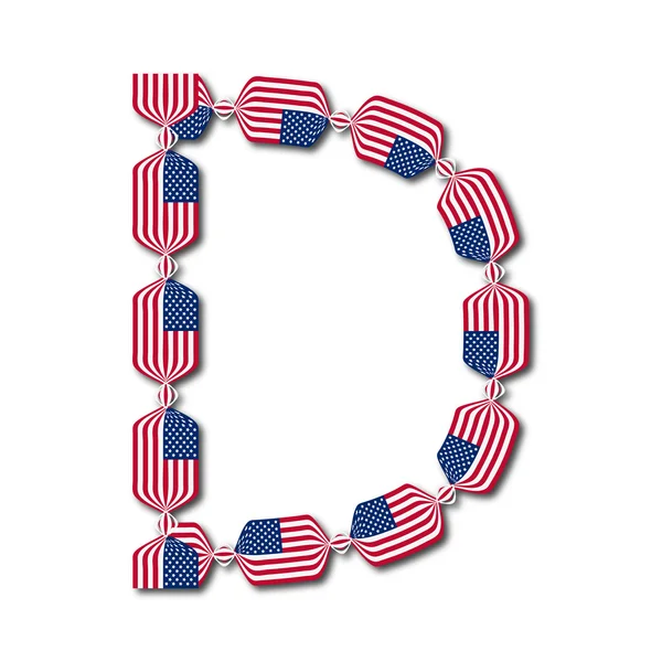 Letter D made of USA flags in form of candies — Stock Vector