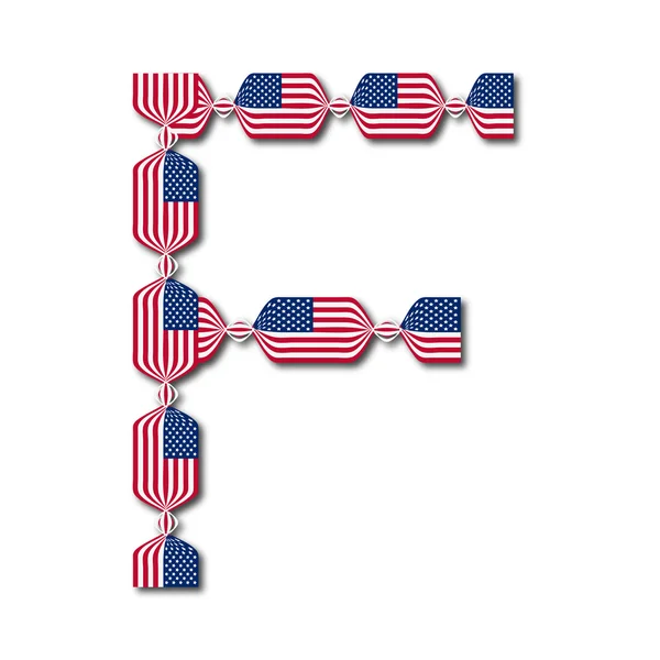 Lettera F fatta di bandiere USA in forma di caramelle — Vettoriale Stock