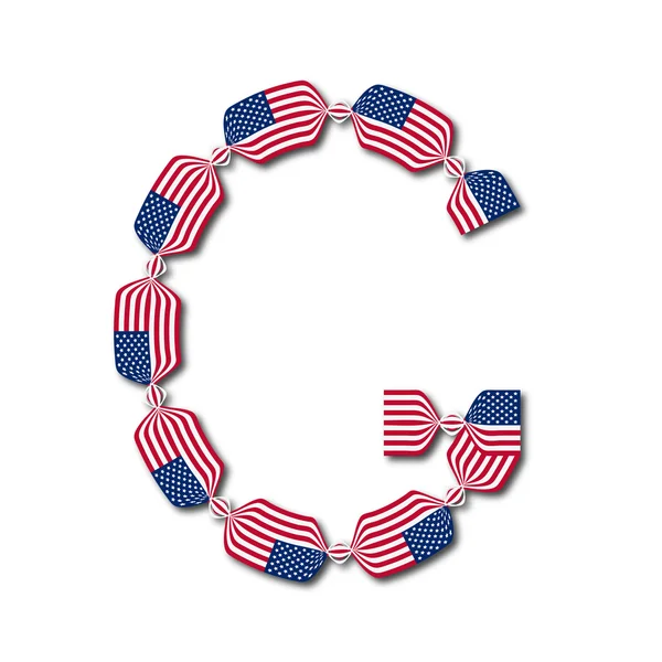 Letter G made of USA flags in form of candies — Stock Vector