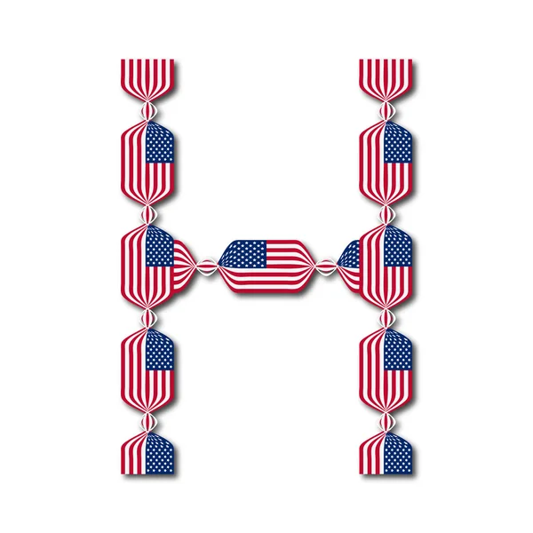 Lettera H fatta di bandiere USA in forma di caramelle — Vettoriale Stock