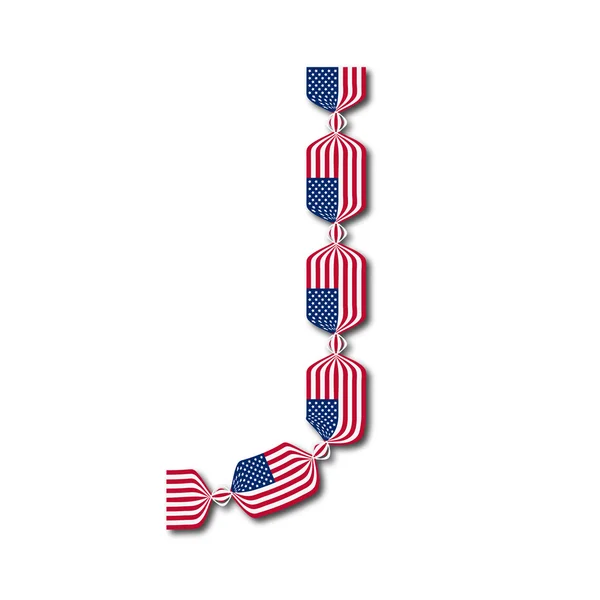 Letter J made of USA flags in form of candies — Stock Vector